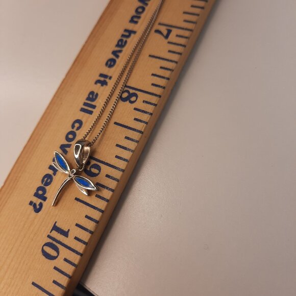 925 Silver Dragonfly Necklace Pendant and 18" Chain Made in Italy, Blue EUC - Picture 7 of 7